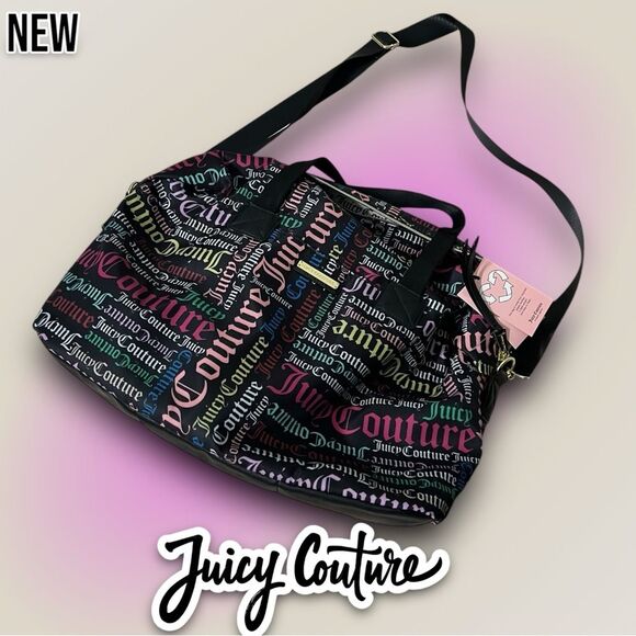 New NWT Juicy Couture Large Overnight Weekender Play On Words Printed Logo - Picture 1 of 8